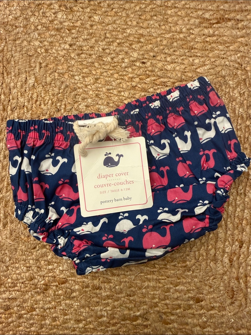Pottery Barn Navy, Pink & White Whale Print Diaper Cover